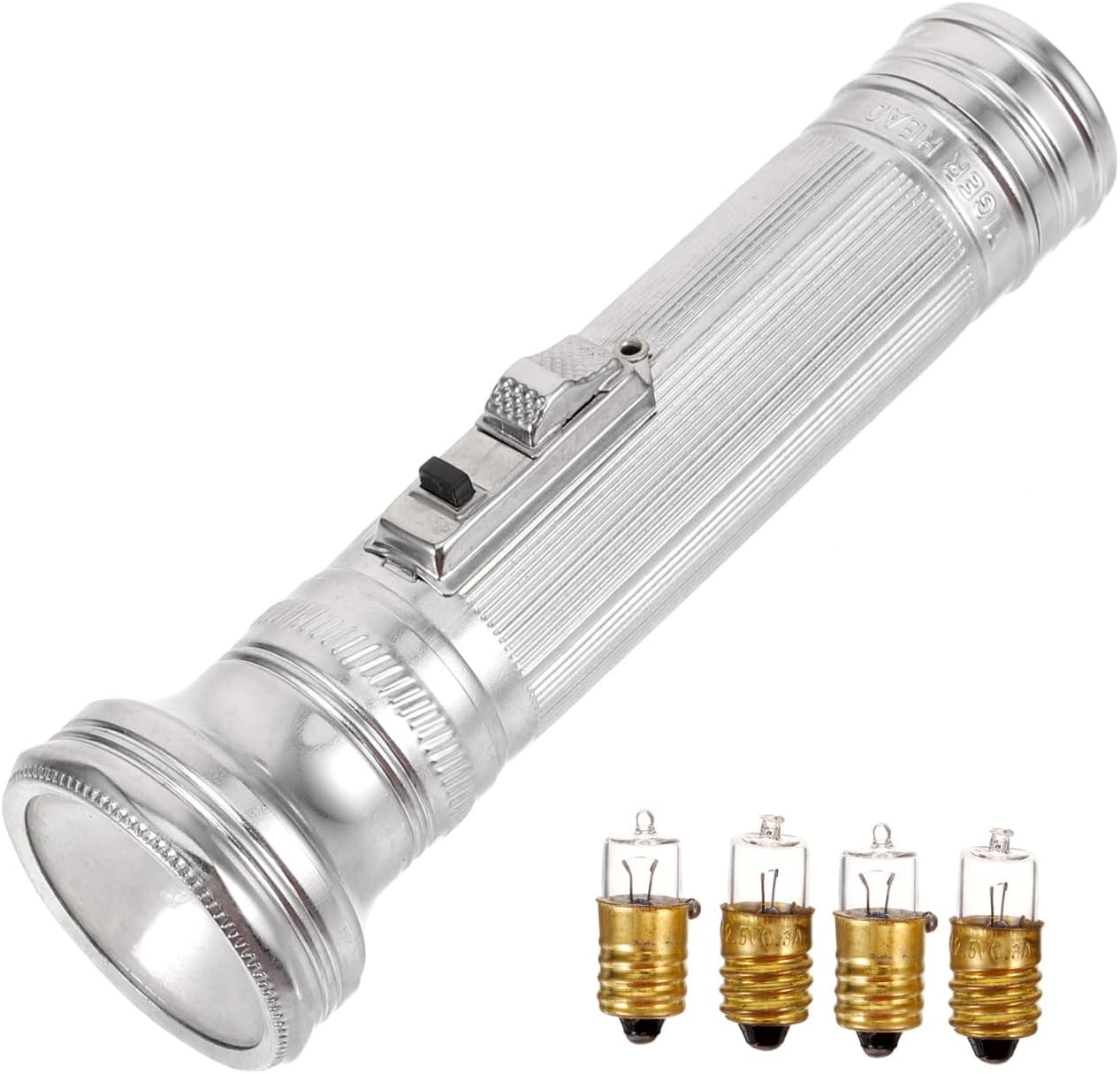 DOITOOL Portable Old-Fashioned Metal Flashlight Prop 5.51 Inch Retro Handheld Outdoor Flashlight with Bulbs for Camping and Adventure