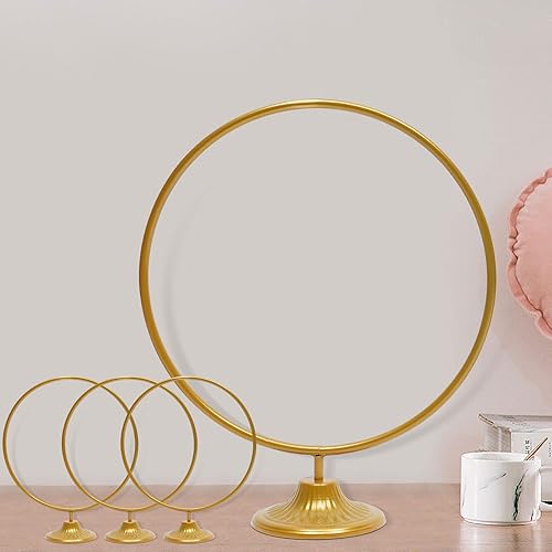 Miniatura 5 de Centro de mesa de boda redondo dorado de 20 pulgadas, jarrón, centro de mesa, soporte de metal floral, decoración de boda, juego de 4 piezas