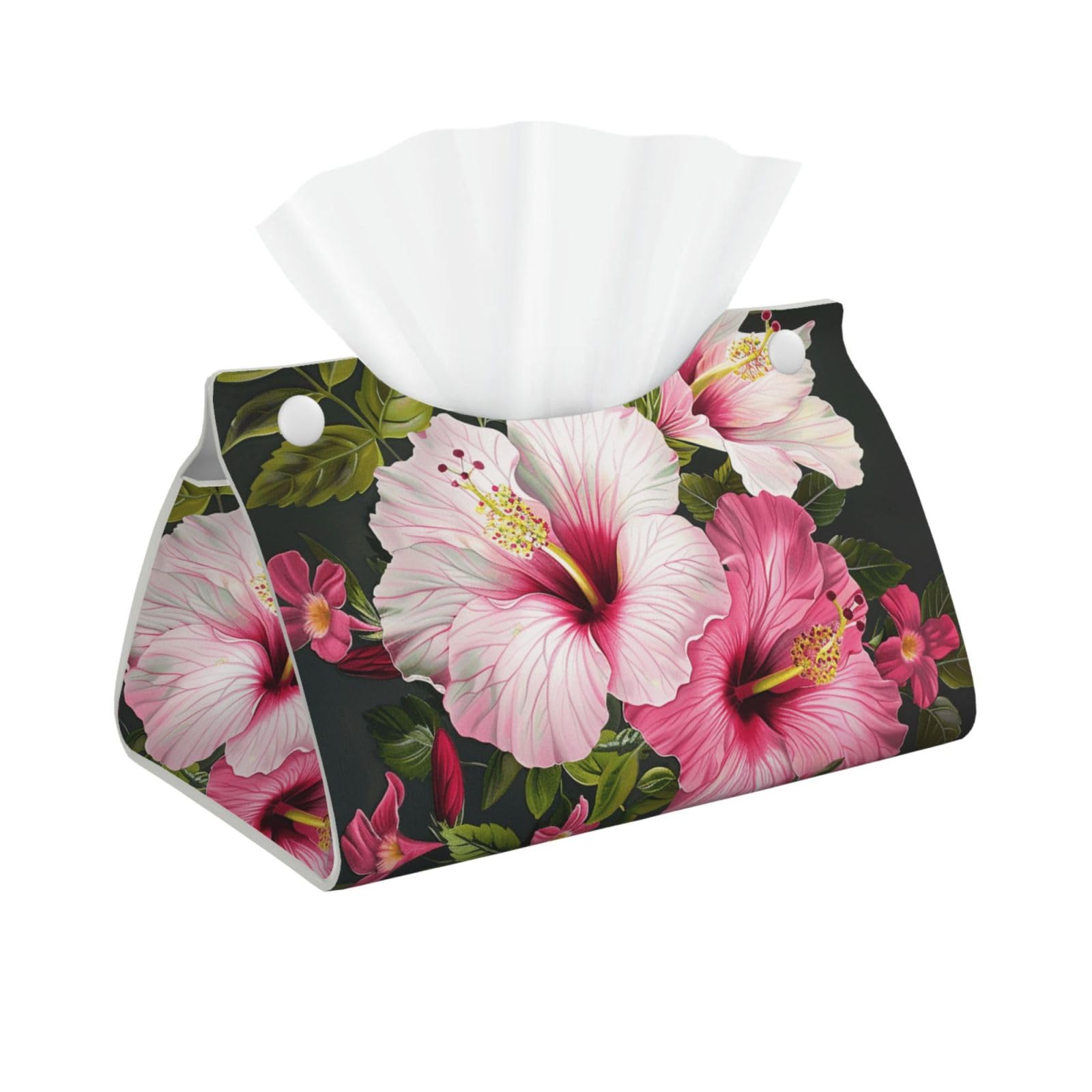 Hibiscus Flowers Print Tissue Box Cover Foldable Tissue Storage Box Leather Tissue Cube Box Holder for Living Room Bedroom Office Car Home Decor