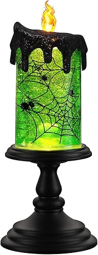KAiSnova Lámpara iluminada con forma de globo de nieve de Halloween, funciona con pilas, vela giratoria de tornado con temporizador de 6 horas,