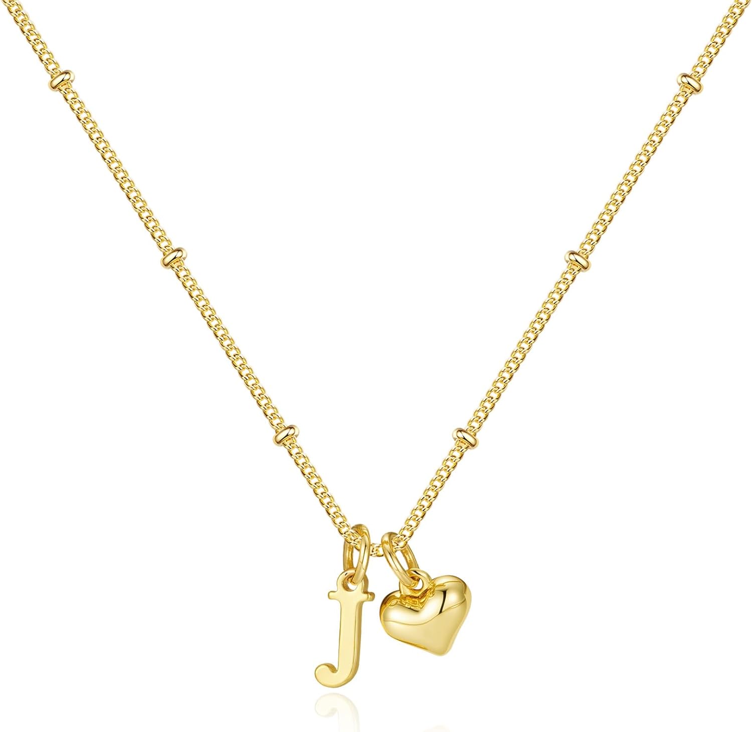 M MOOHAM Heart Initial Necklace for Women Girls - 14K Gold Plated Letter A-Z Pendant Necklace Dainty Heart Necklaces Tiny Initial Necklaces Birthday Gifts for Women Jewelry