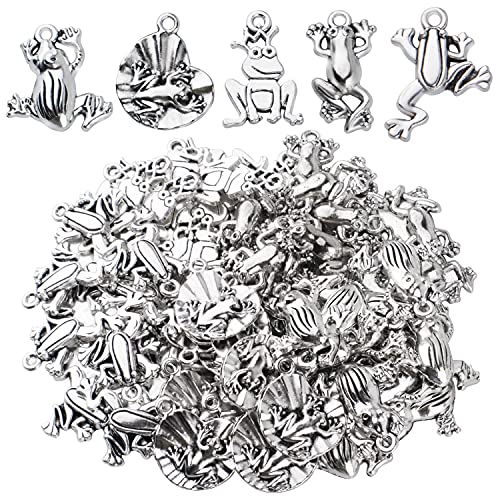 60pcs Antique Silver Plated Frog Charms Pendants Alloy Animal Pendant Charms Craft Supplies for DIY Earrings Necklace Bracelet Jewelry Making, 5 Styles