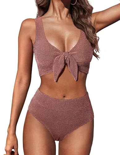 Hanna Nikole Badeanzüge für Damen,Bikinis Bauchweg Push Up Bademode Textured Bikini-Oberteil Und High Waist Bikinis Hose...