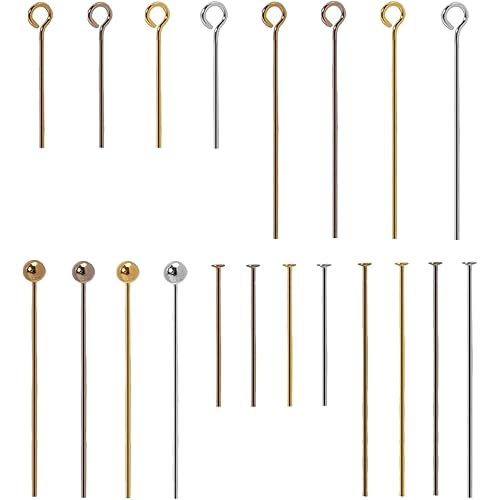 Jewelry Making Head Pins and Eye Pins Set, 1000 Pieces, Stainless Steel, Mixed Finishes (Mixed Color)