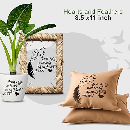 Miniatura 2 de Plantilla de plantilla de corazones y plumas, reutilizable de 8.5 x 11 pulgadas para pintar en paredes, madera, proyectos de manualidades y