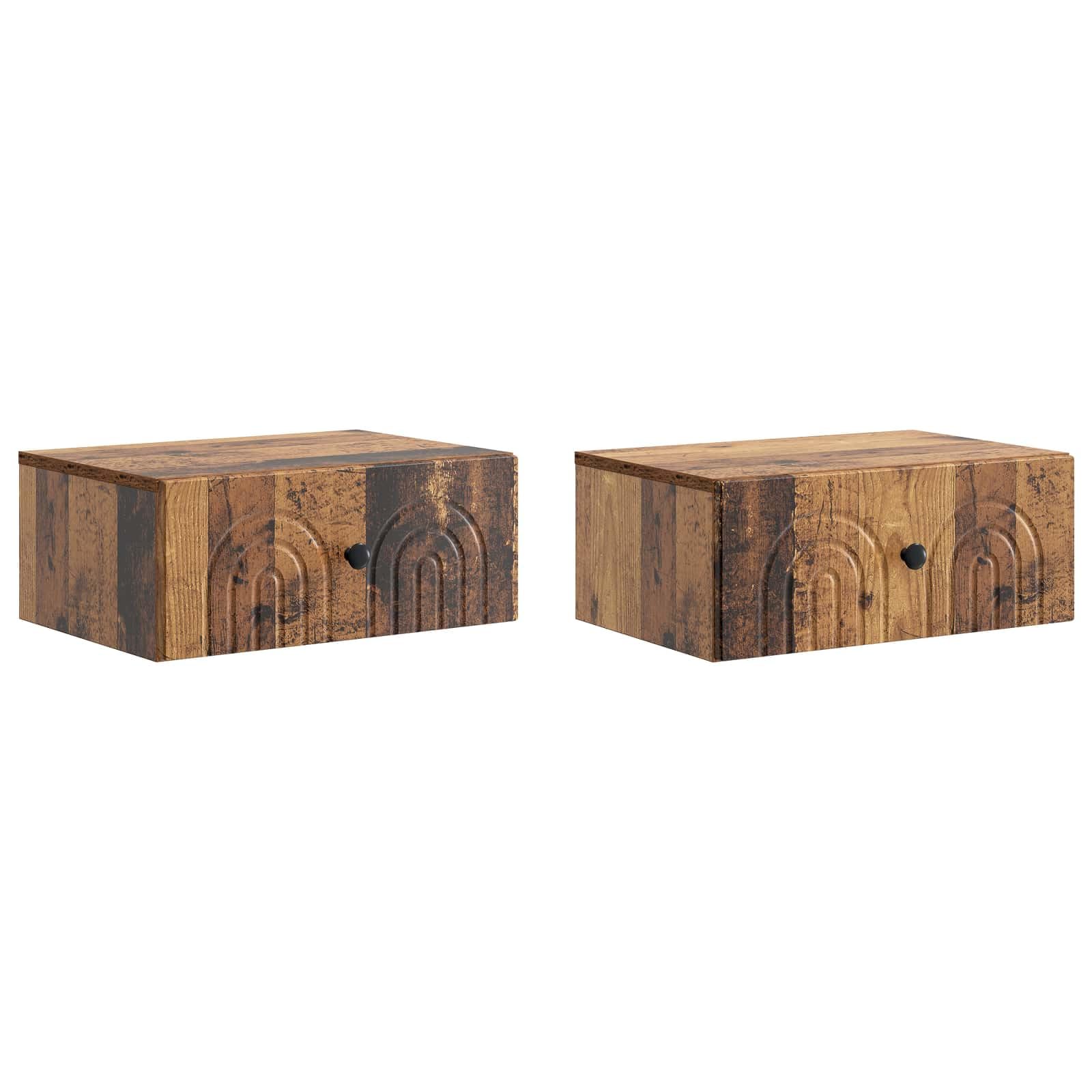 Table de chevet murale en bois vieilli 49cm lot de 2 meuble de rangement suspendu chambre vintage