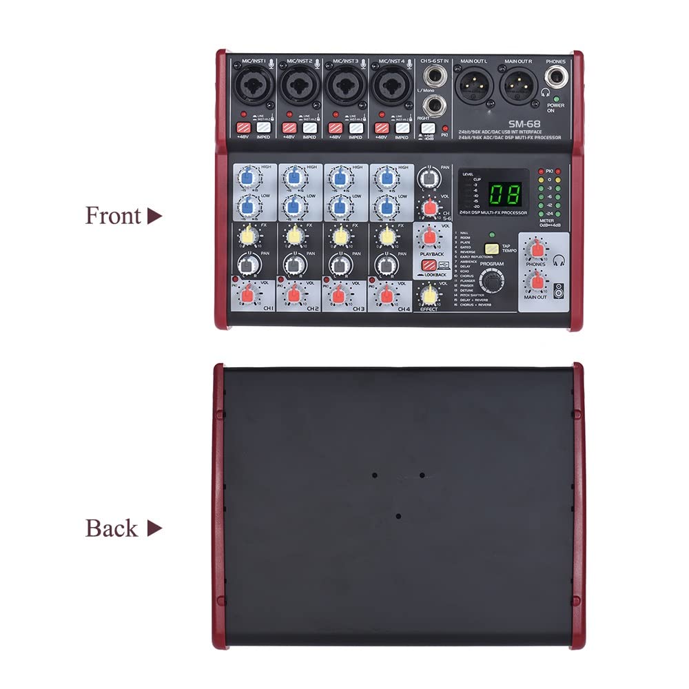 SM-68 - Consola mezcladora de tarjeta de sonido digital de 6 canales incorporada con 16 efectos con interfaz de audio USB