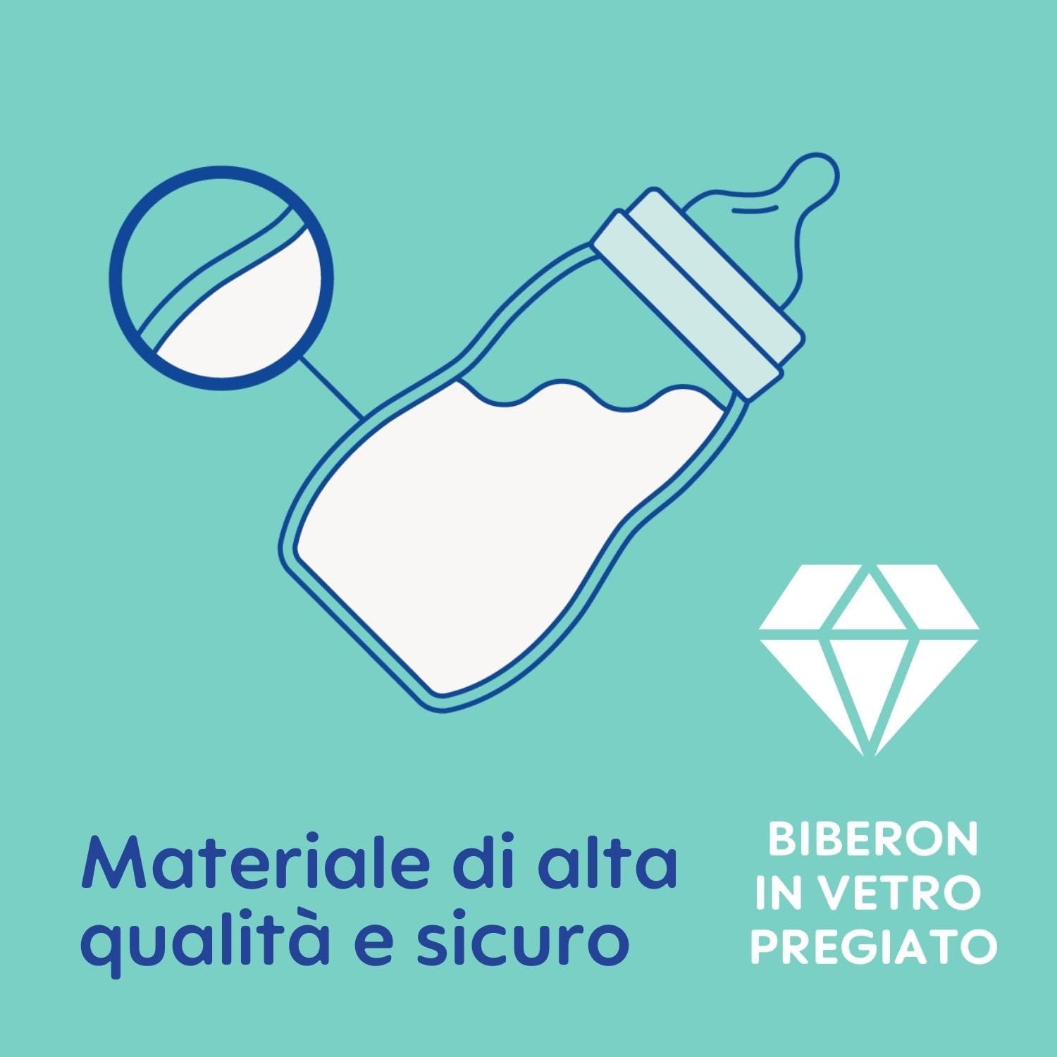 MAM Biberon Feel Good 260 ml, Biberon vetro pregiato resistente alle alte temperature, Accessori neonati ergonomici per uso quotidiano e allattamento misto con morbida tettarella misura 2, Neutro