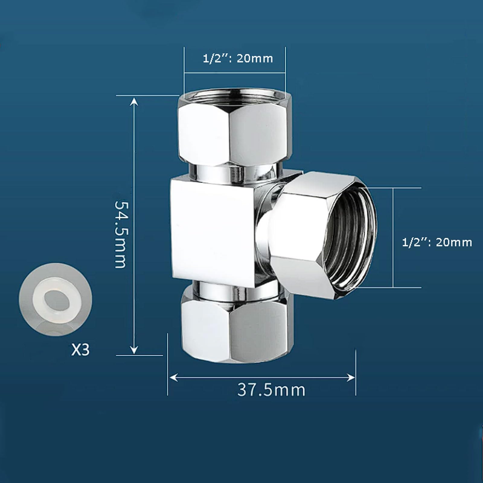 Valvola ad Angolo for WC, connettore 1 a 2, Tubo di Ingresso dello scaldabagno 1-in-2-out, distributore d'Acqua a T con Raccordo Interamente in Rame