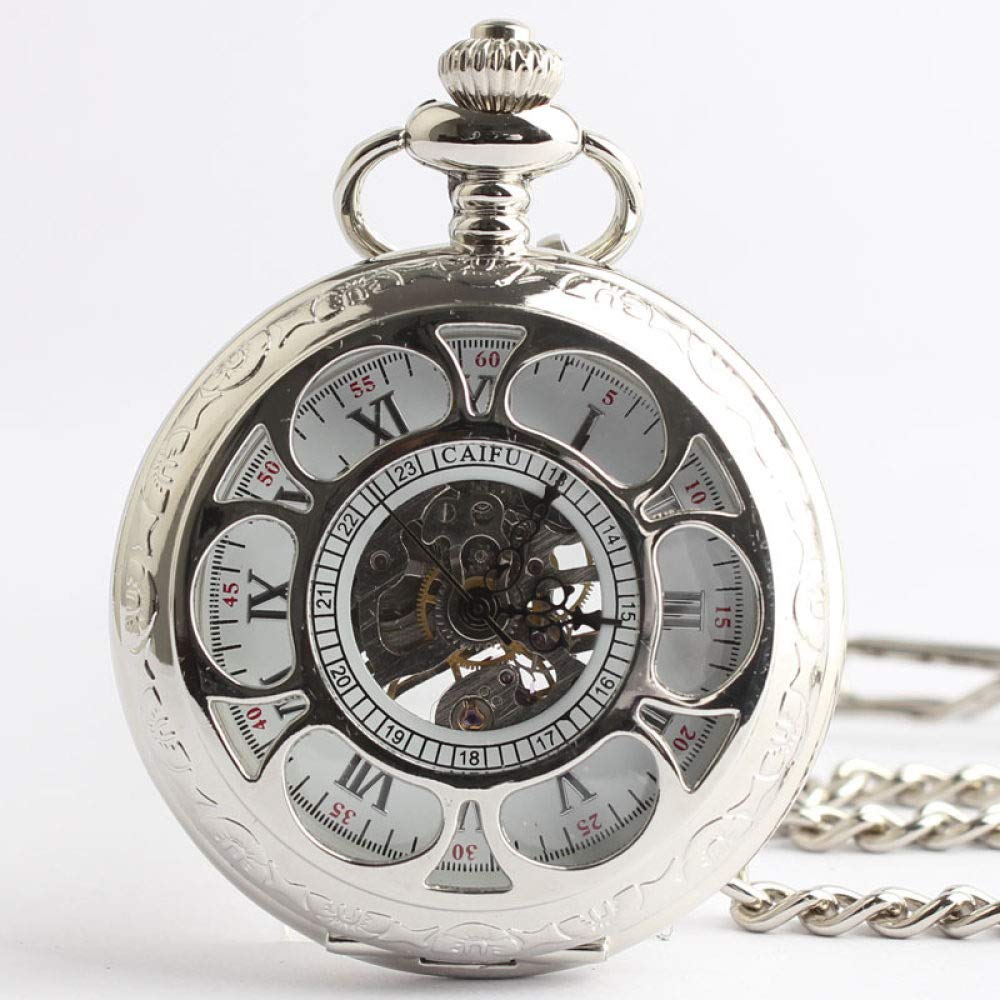 Taschenuhr Silberne Blumenmänner Taschenuhr Unisex mechanische Handwindungsuhr
