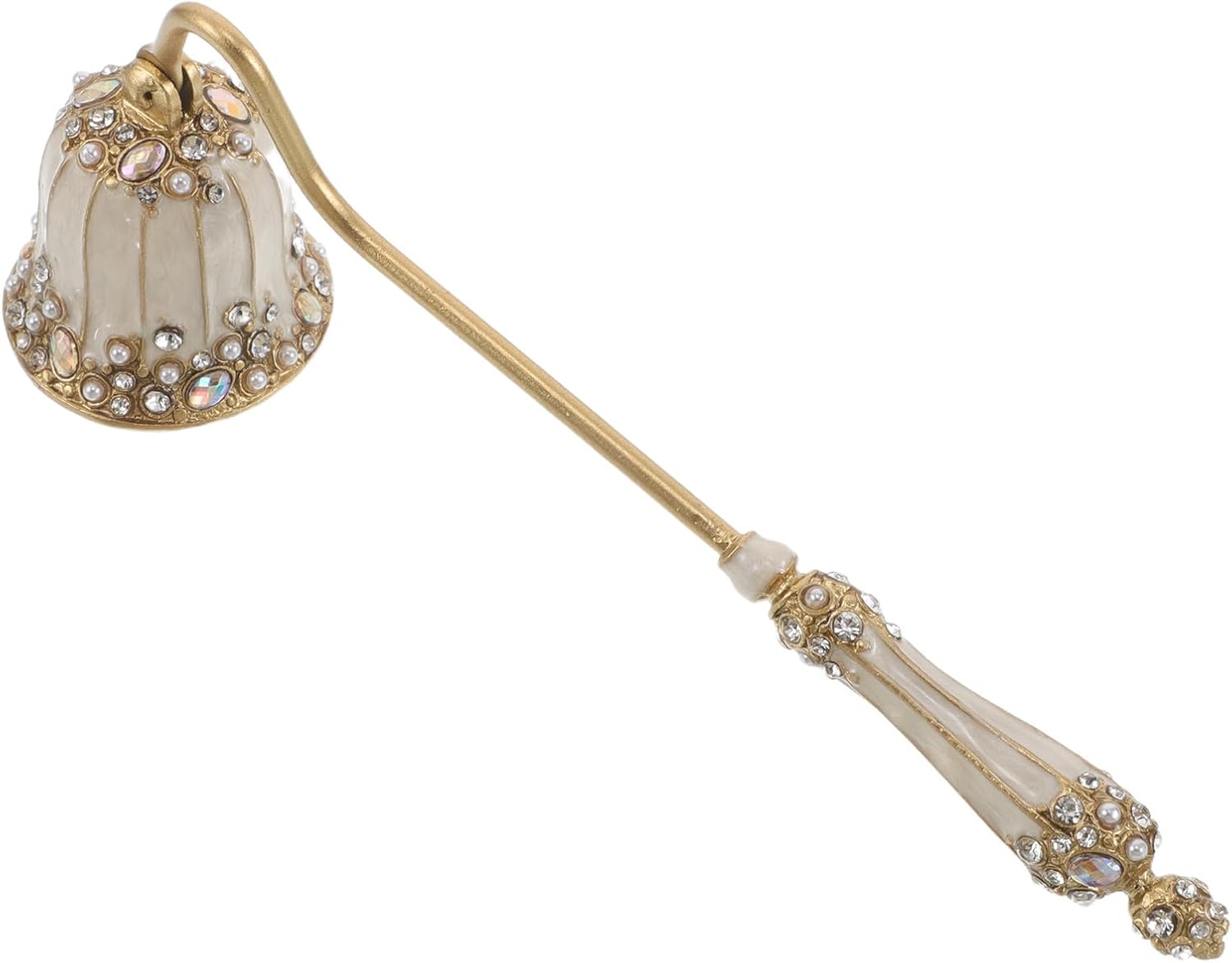 Retro Candle Snuffer Extinguisher with Long Handle - Vintage Metal Candle Extinguishing Tool for Home Party Decor - with Pear and Rhinestone Inlay