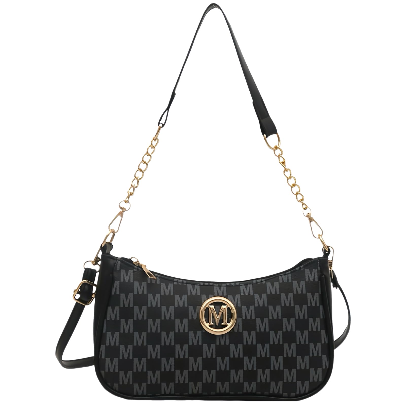 Kleine Handtasche Damen M Buchstaben Muster Elegant Schultertasche Pu Leder Crossbody Taschen Umhängetasche mit Verstellbarer Schultergurt