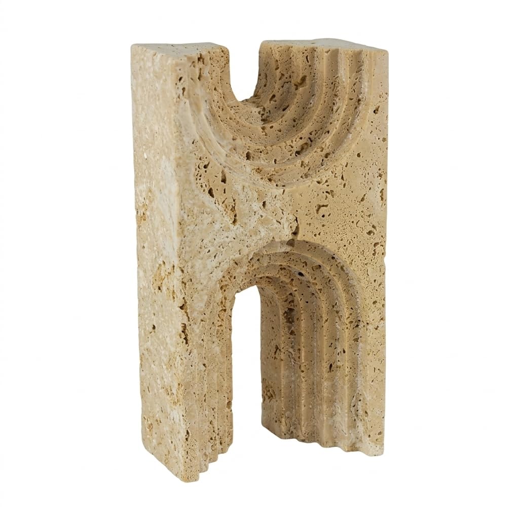 Maison & Werk Travertin Skulptur (12 × 22 × 7 cm) – Exklusives Dekoobjekt, Moderne abstrakte Marmor Design Figur für Fensterbank Deko, Wohnzimmer Modern & Deko Wohnzimmer