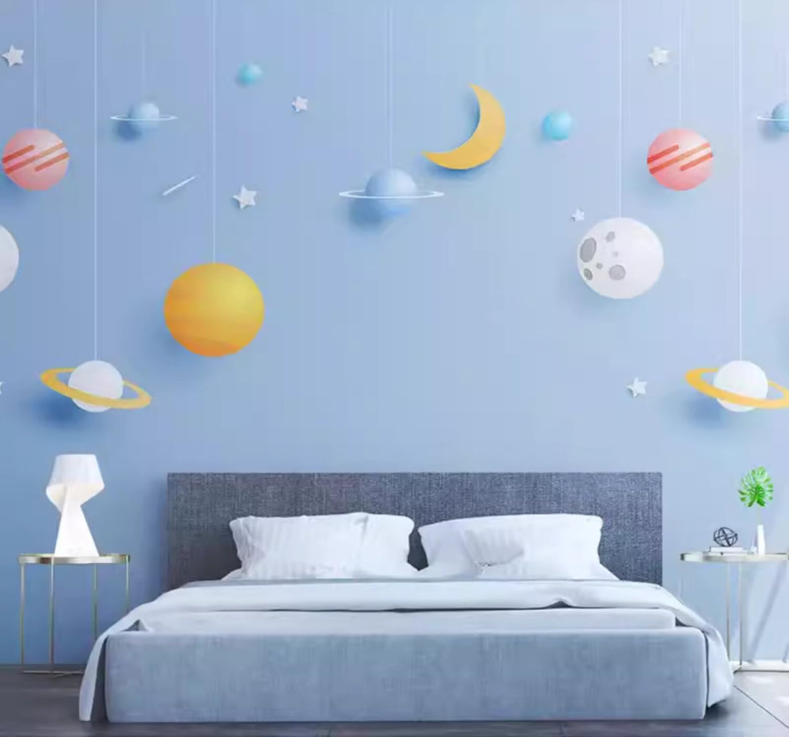Minimalist Cartoon Universe Starry Sky Planet 3D Wallpaper Easy Install Feature Office Living Room Sofa Bedroom TV Background Wall Decoration-350cm×256cm