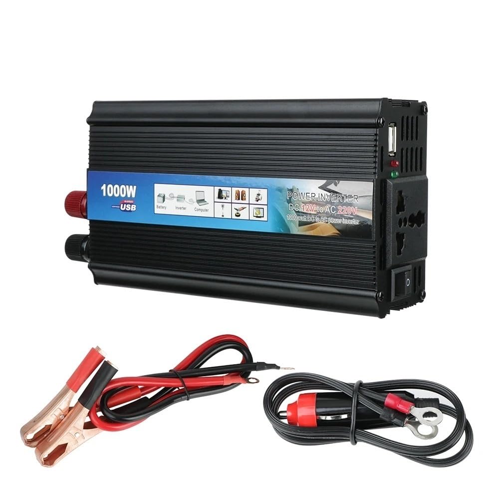 Przetwornica napięcia, Modyfikowany falownik sinusoidalny DC do AC 1000 W 2000 W Uniwersalny samochodowy przetwornik napięcia z ładowarką USB Do samochodu, kempingu, podróży(1000W)