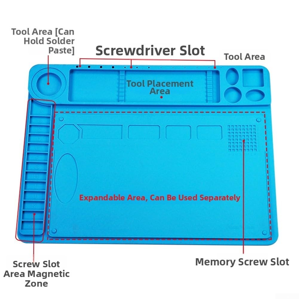 Lötmatte Silikon Hitzebeständig 48x36cm, Rutschfeste Reparaturunterlage für Lötstation, für ideal für Elektronik-Reparatur an Handy, Uhr und Computer, Blau