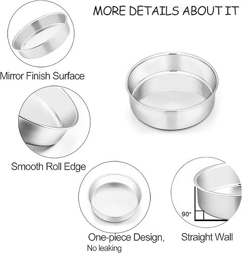 Miniatura 2 de TeamFar Molde para pasteles de 6 pulgadas, juego de 4 moldes redondos de acero inoxidable para hornear y servir al vapor, apto para horno, freidora