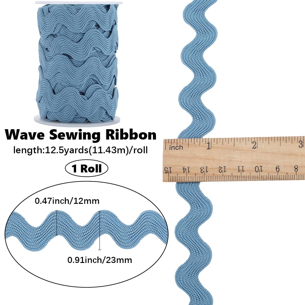 GORGECRAFT 12.5 Yards Rick Rack Trim for Sewing 13mm Ric Rac Wavy Ribbon Zig Zag Steel Blue Rickrack S Shaped Lace Ribbon Polyester Woven Braided Fabric with Spool for DIY Crafts Wedding Clothes - Image 2
