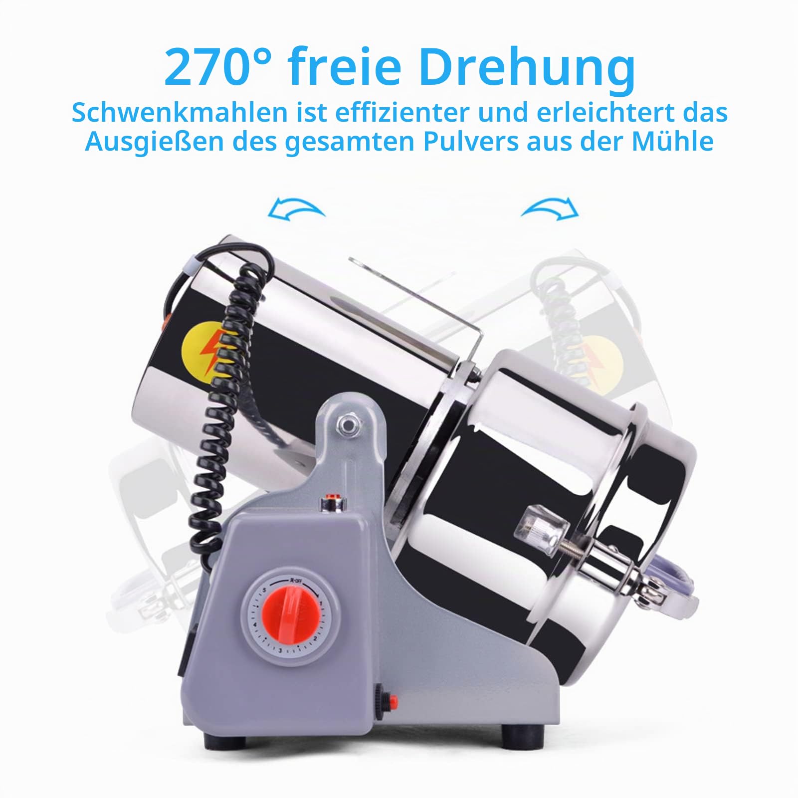 800g Elektrische Getreidemühle,2400W Schrotmühle Getrocknete, Rostfreier Stahl Maschinenmühle mit Überlastschutz & Open-Cover-Stop für Kräuter/Getreide/Gewürze
