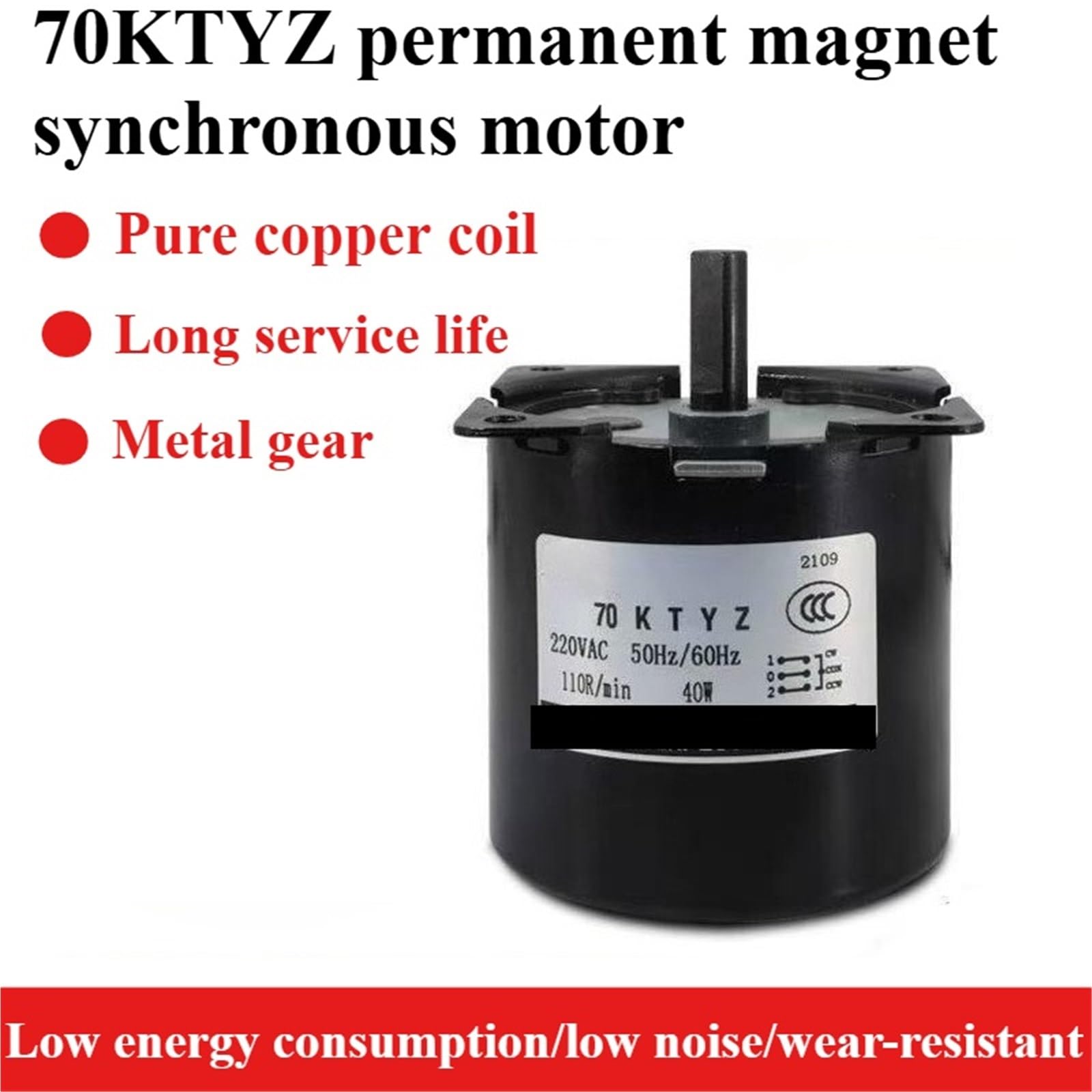 1 motor síncrono de 40 W, micromotor de rotación inversa de baja y lenta velocidad, motor reductor de engranajes de 220 V CA(10RPM)