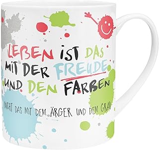 H:)PPY life 45358 - Taza (porcelana, 60 cl), diseño con texto en alemán Das Leben ist das mit der Freude