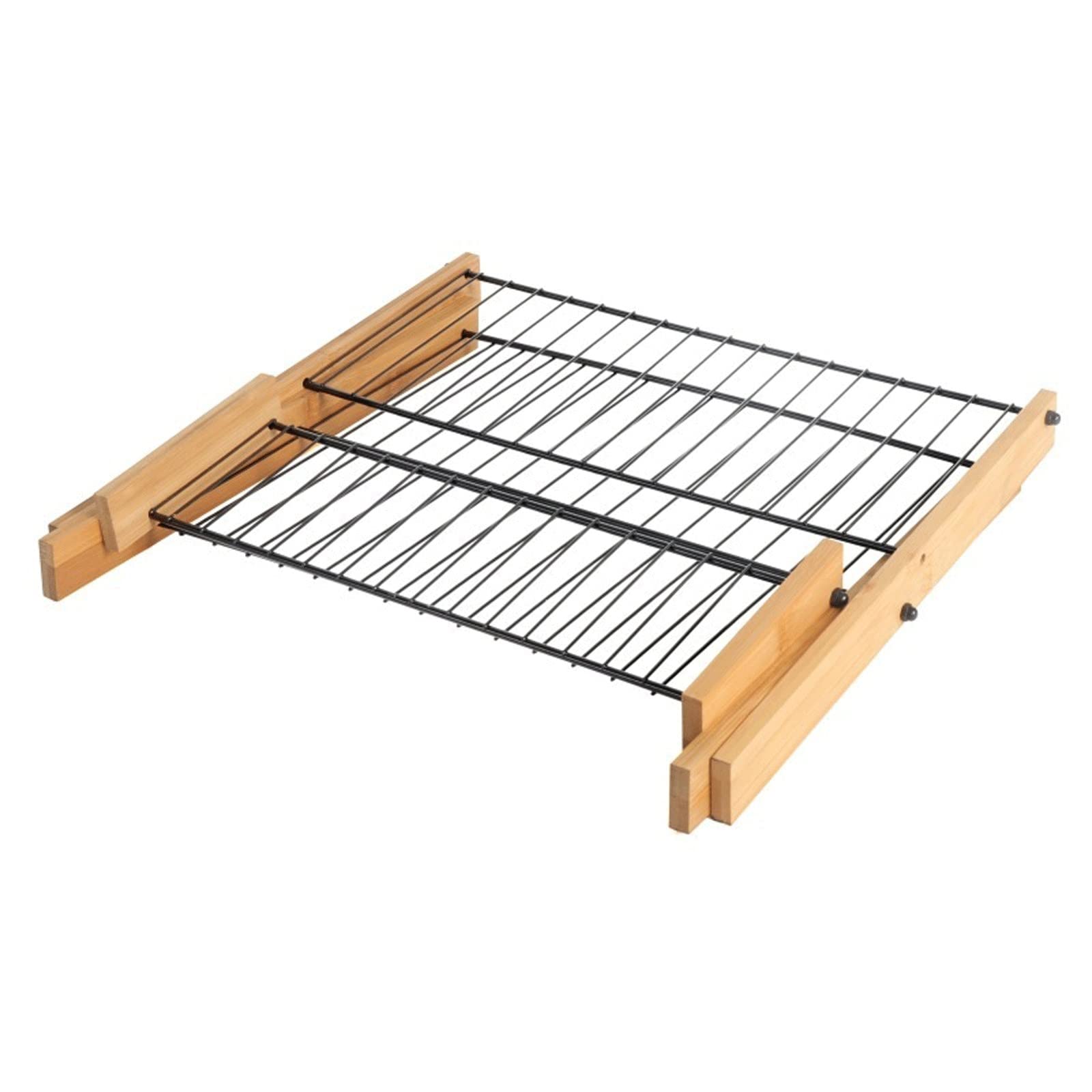 Scolapiatti pieghevole in bambù con organizer per pentole e padelle, in metallo, con scolapiatti, per riporre stoviglie, TV, organizer per alimenti, nero