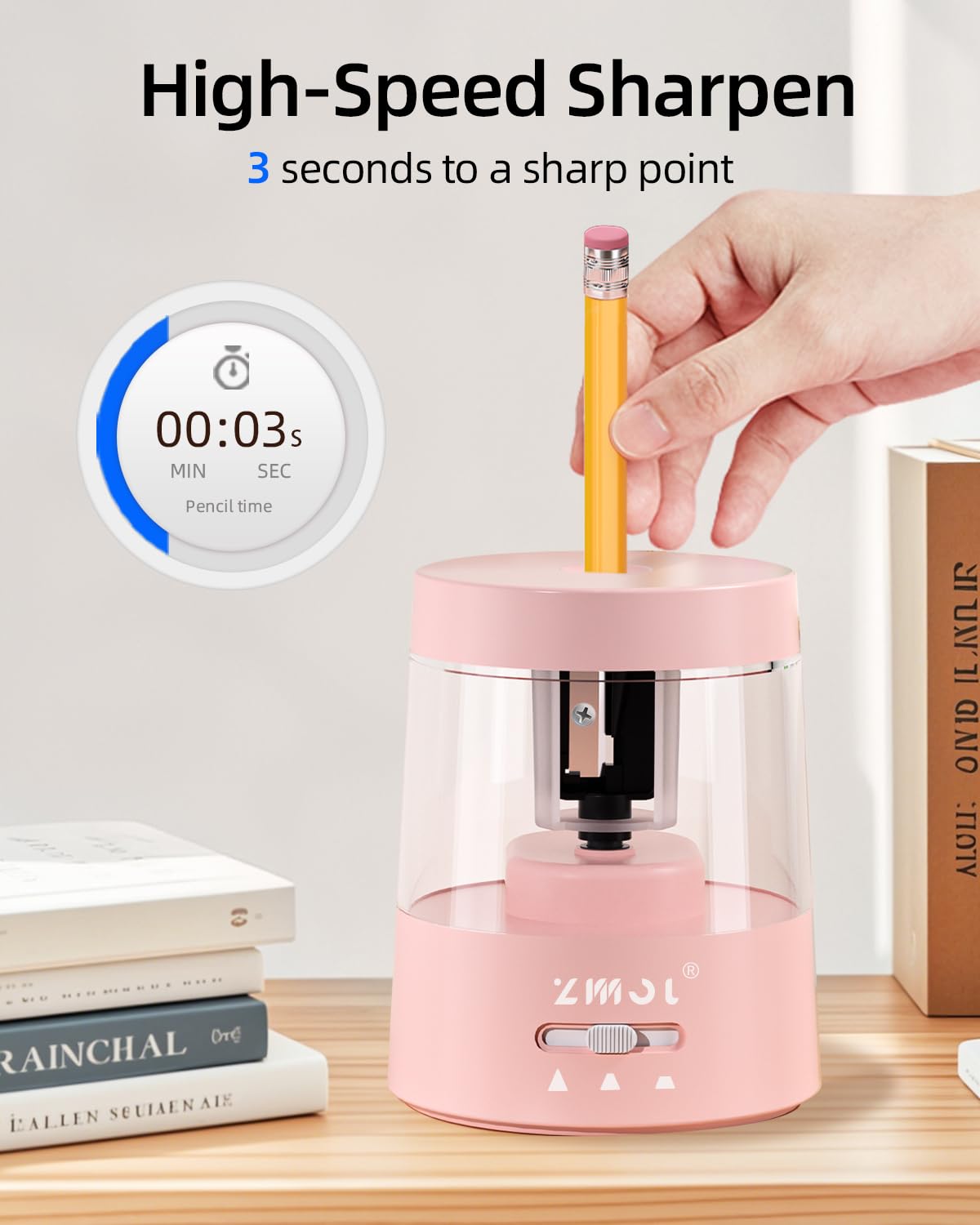 ZMOL Temperamatite elettrico portatile con piccole batterie per bambini, temperamatite elettrico a batteria, adatto per matite colorate #2/6-8 mm