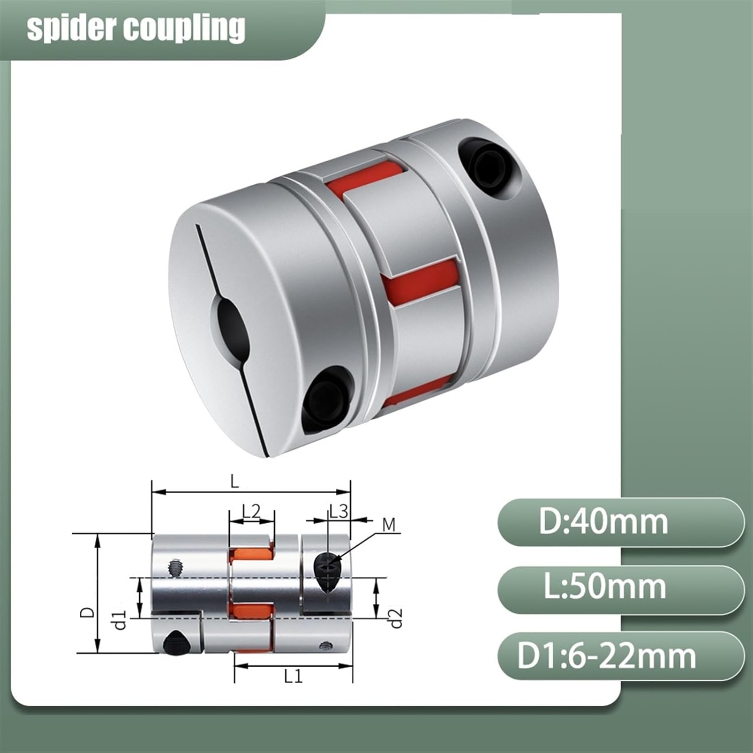 Spider Couple 1PCS D40L50 Flexible Plum clamp Motorcoupler Shaft Size Jaw Shaft coupling/8/10/12/14/16/18/20/22mm(8x17)