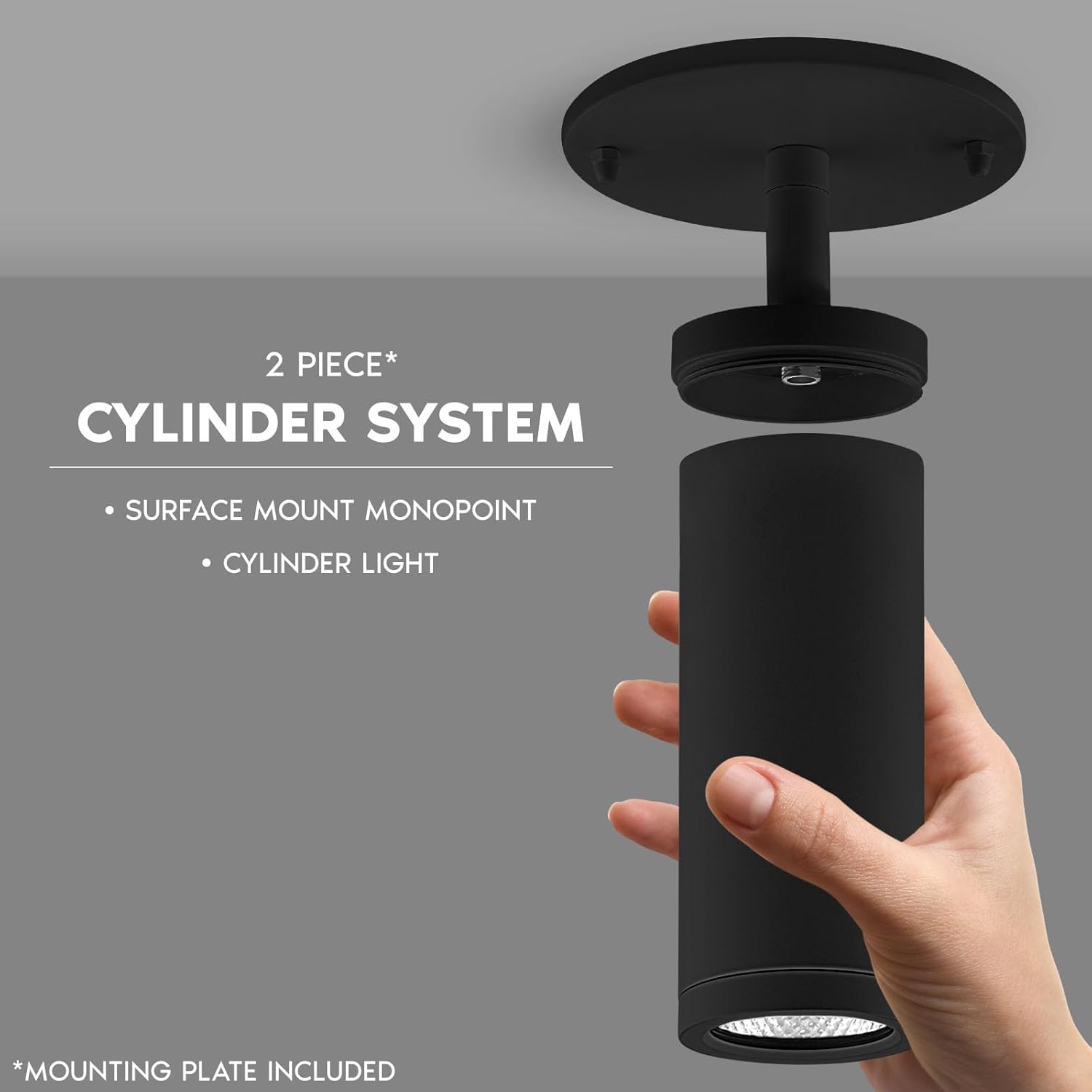 LUXRITE 2.5-Inch LED Cylinder Ceiling Light, Adjustable Directional Spotlight, 5CCT 2700K-5000K Selectable, 1100LM, CRI90, 15W, Dual Dimmable (TRIAC/0-10V), 120-277V, IC Rated, ETL Listed, Black