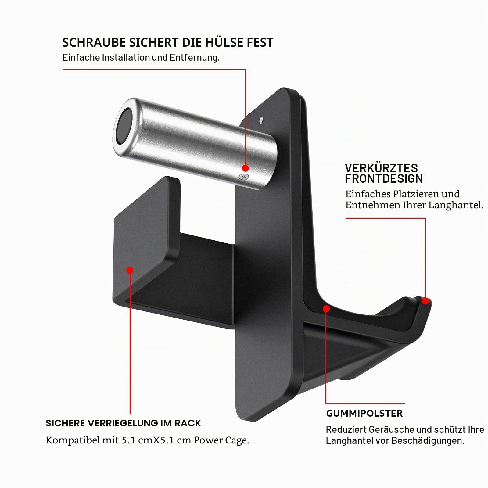 Kipika J-Haken und Hantelscheibenhalter-Set für 2" x 2" und 3" x 3" Power Rack - Squat Rack Aufsätze für Krafttraining und Gewichtsaufbewahrung