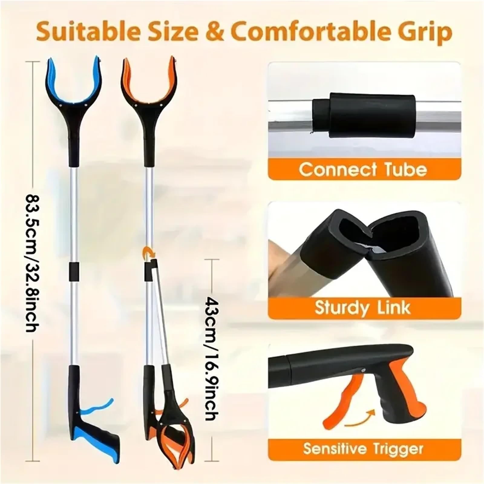 Recogedor de Basura 2 Piezas con Abrazadera giratoria 360 ​​Grados, recogedor Ligero y Resistente for Personas Mayores, Herramienta Recogida 32 Pulgadas para Jardín(Blue)