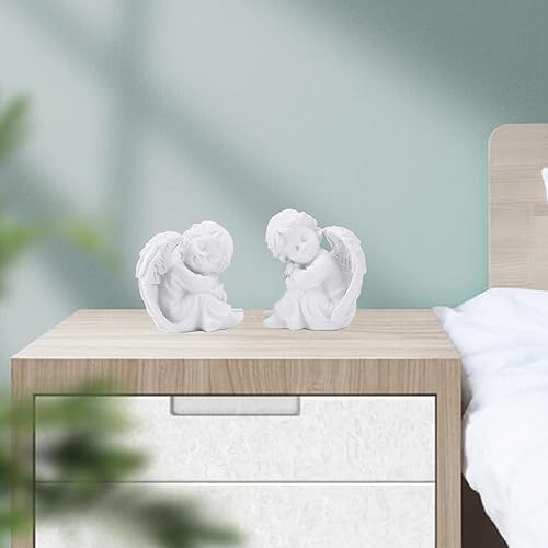 Miniatura 7 de BRABUD A Pair of Sleeping Cherubs Statue Resin White Angle Figurine Bless The Families Home Decoration Memorial Cherub Sculpture Collectible