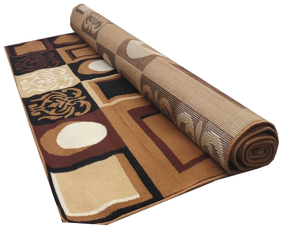 Image of Floral Design Acrylic Polyester Carpet for Living Room 8x11 Feet Color Gold and Black(240x330Cm), Large Rectangle