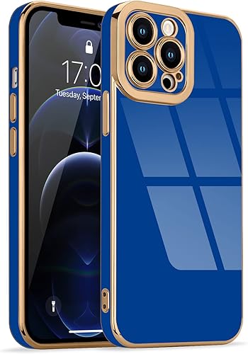 Lafunda Funda compatible con iPhone 12 Pro Max, bonita funda de lujo chapada para mujer, con ribete dorado, estética, femenina, protección completa