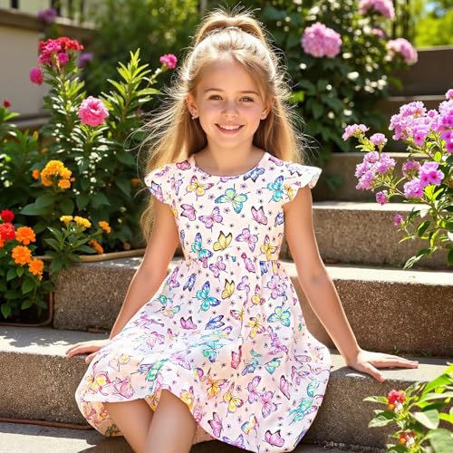 Image of Toddler Little Girls Casual Dresses Short Sleeve Crew Neck Graphic Cartoon Dress for 2-8 Years