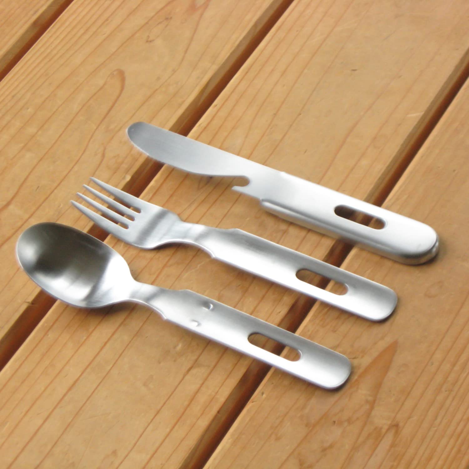 Nagao Tsubamesanjo Camping Outdoor Cutlery Set, 3 Pieces, Knife, Spoon, Fork, Matte, Made in Japan