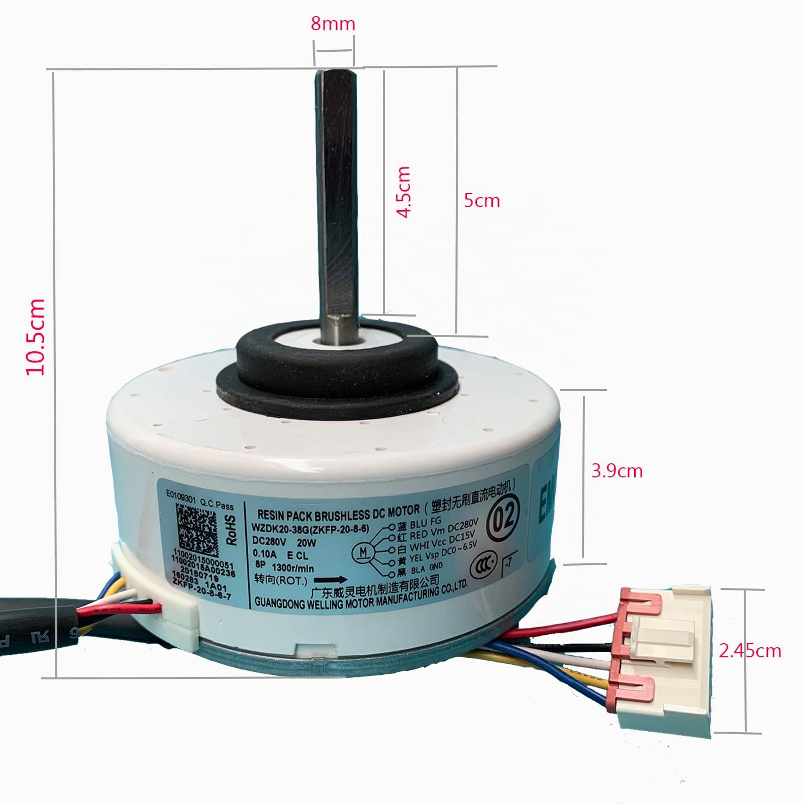 Motor de aire acondicionado 20W WZDK20-38G (ZKFP-20-8-6) Motor de ventilador DC sin escobillas Parte OEM