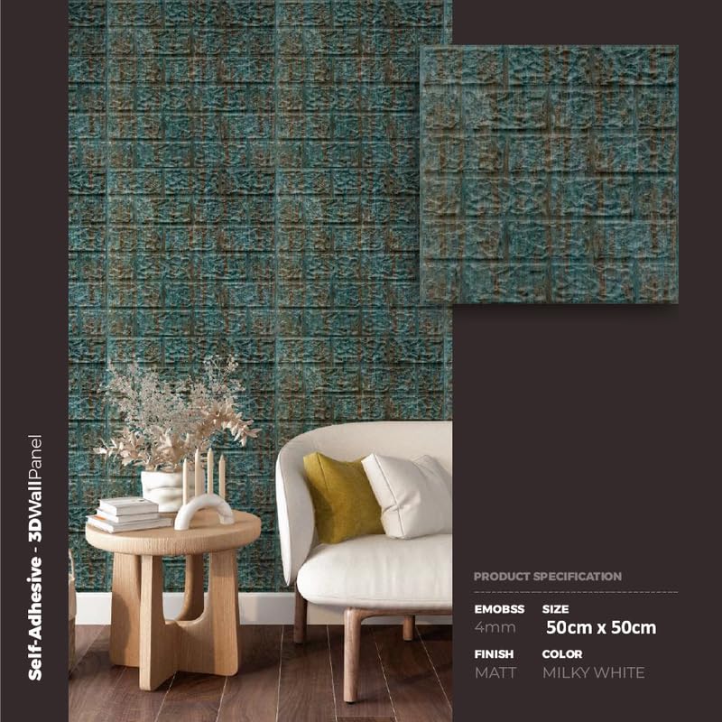 Image of 3D Wall Panels I Peel and Stick I Self Adhesive I Embossed and Paintable I 3D Tiles I 3D Bricks I Size 19.7 inch X 19.7 inch I Pack of 1 I Total Wall Covering Area 2.68 Sq.Ft. (PVC, White)