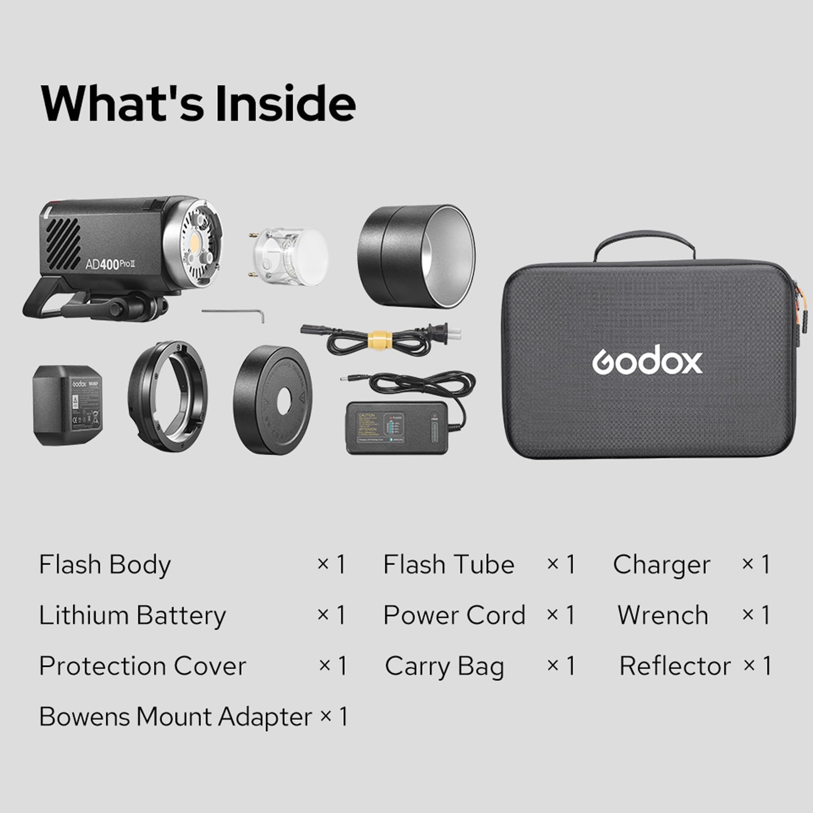 Godox AD400 Pro II Flash 400Ws TTL, AD400Pro II 2.4G HSS 1/8000s Flash con Luz de LED Bi-Color 30W, Montura Bowens/Godox,460 Disparos a Potencia Completa,Compatible con Canon Nikon Sony Fujifilm y más