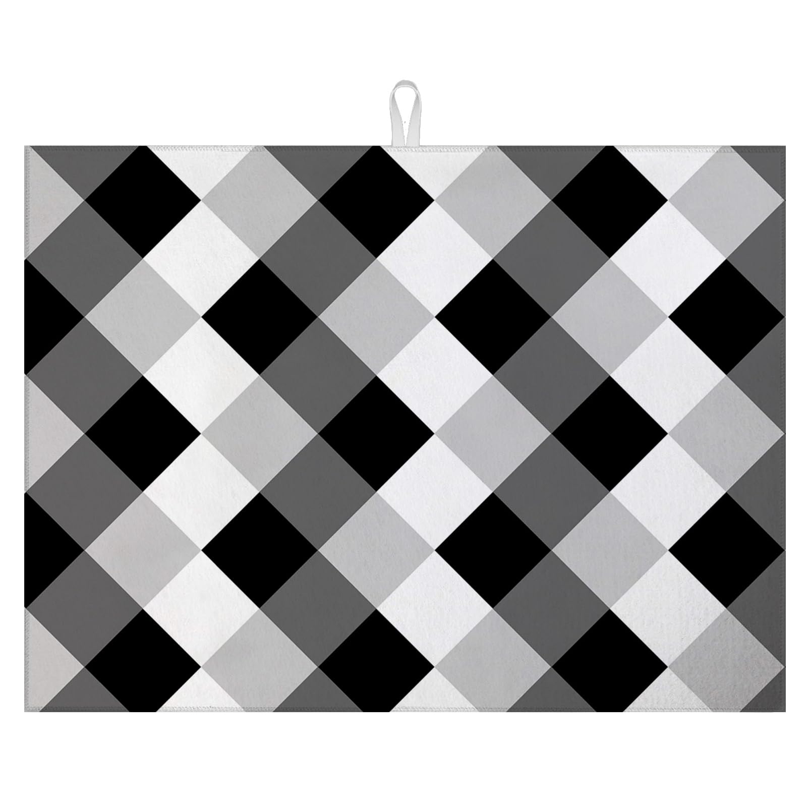 White and Black Buffalo Plaid Dish Drying Mat for Kitchen Counter Microfiber Absorbent Dish Checkered Kitchen Drying Mat Draining Reusable Washable