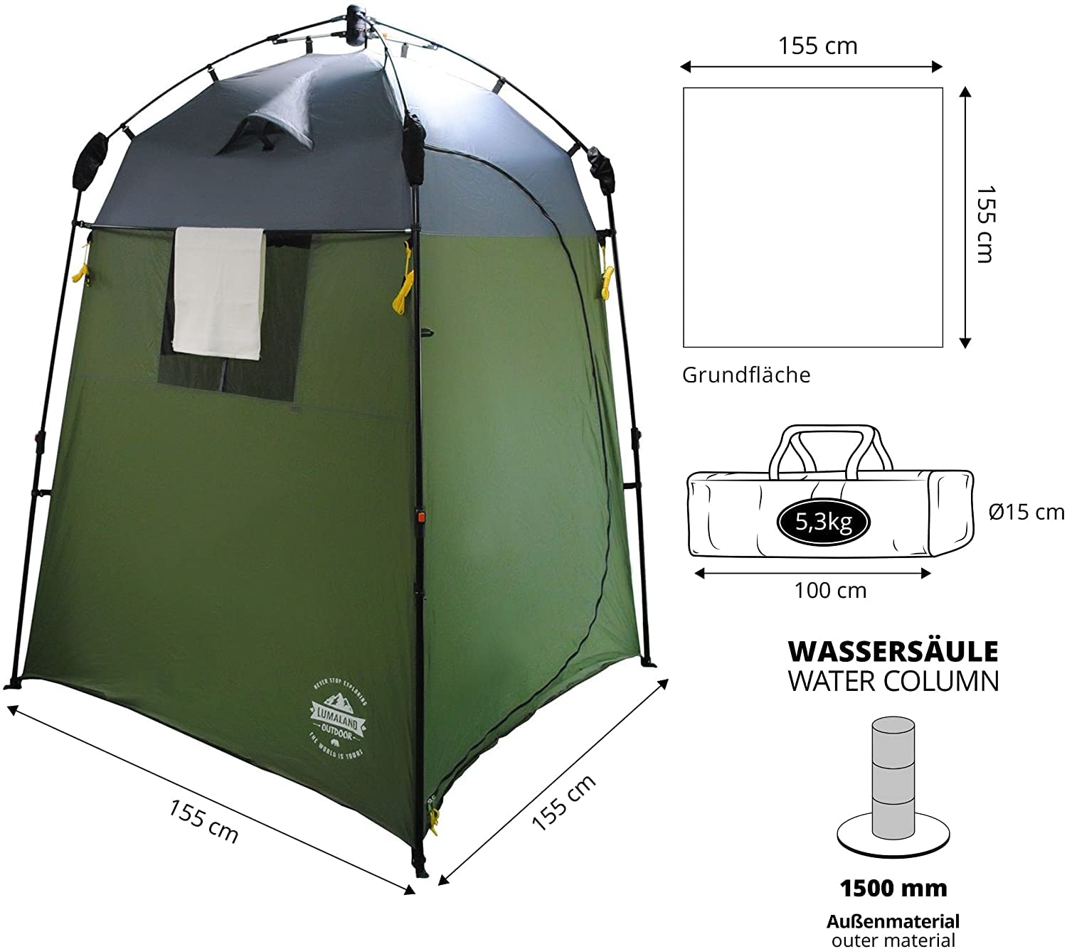 Campingdouchetent, pop-up 120 x 120 x 190 cm, douchetent