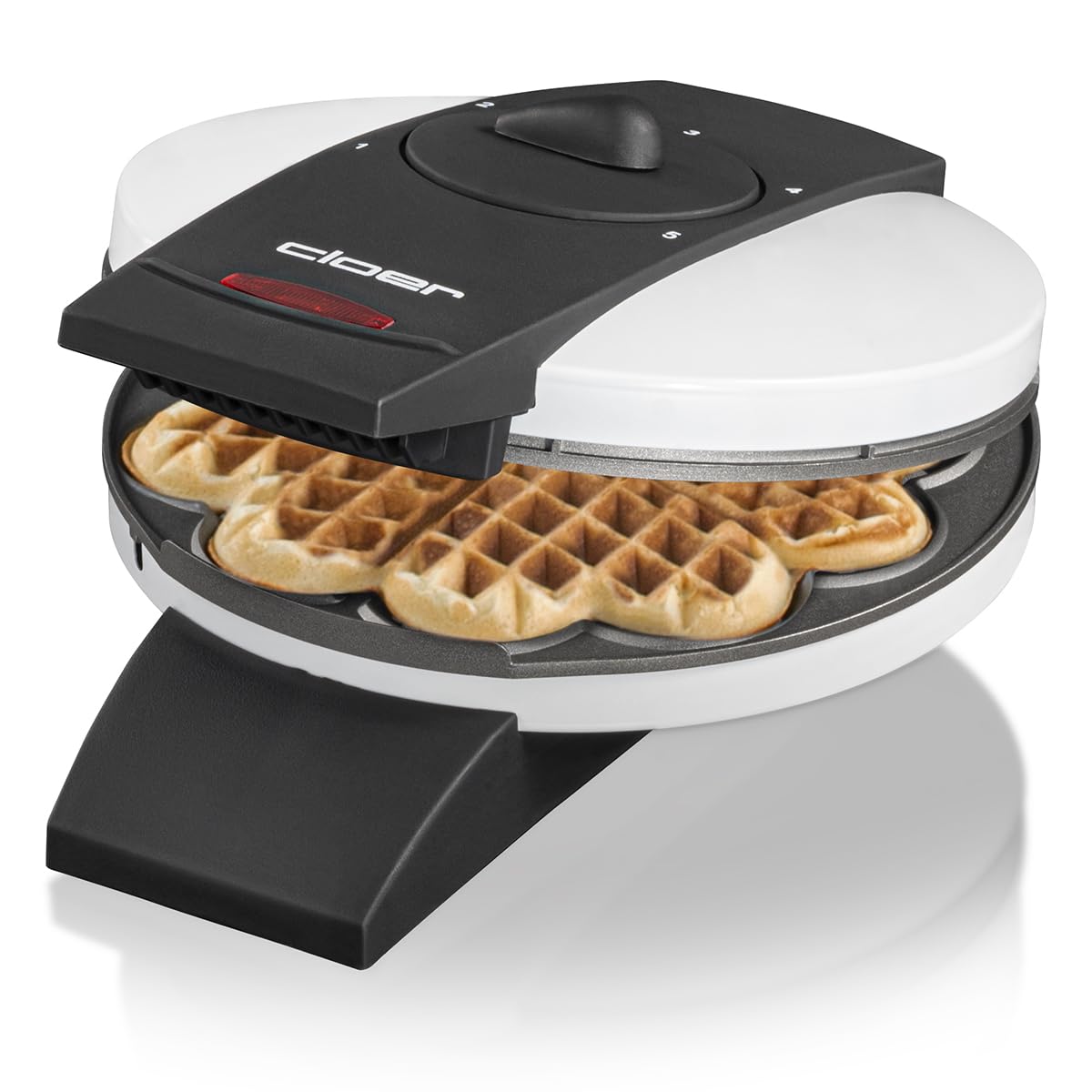 cloer 1621 Waffle Iron for Classic Heart Wafers, 930 W, Waffle Size 15.5 cm, Continuously Selectable Browning, White, Metal