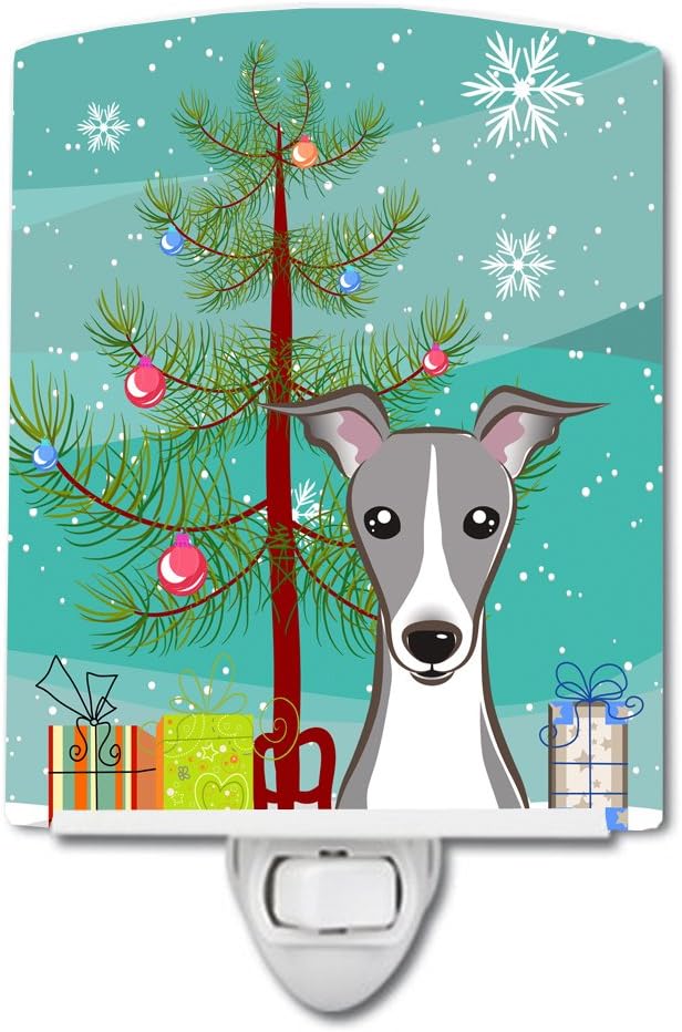 Caroline's Treasures BB1608CNL Christmas Tree and Italian Greyhound Ceramic Night Light Compact, UL-Certified, Ideal for Bedroom, Bathroom, Nursery, Hallway, Kitchen, 6x4x3, Multicolor