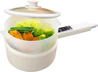 BIEn 電気鍋 蒸し器有り 電気調理鍋 ラーメン鍋 グリル鍋 一人用 電気フライパン なべ 受験 夜食 夏場に火を使わない タッチパネル版 1.5L