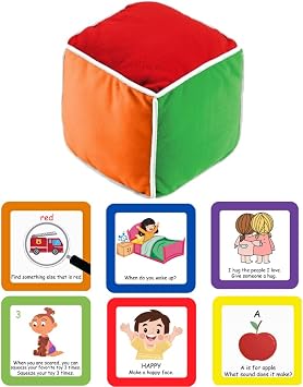 Thought-Spot Play & Learn Cube | Roll and Play Game for Toddlers | First Educational Game Ages 18+| Teaches Colors, Numbers, Letters, Emotions | Soft Cube with Activity Cards | Speech Therapy