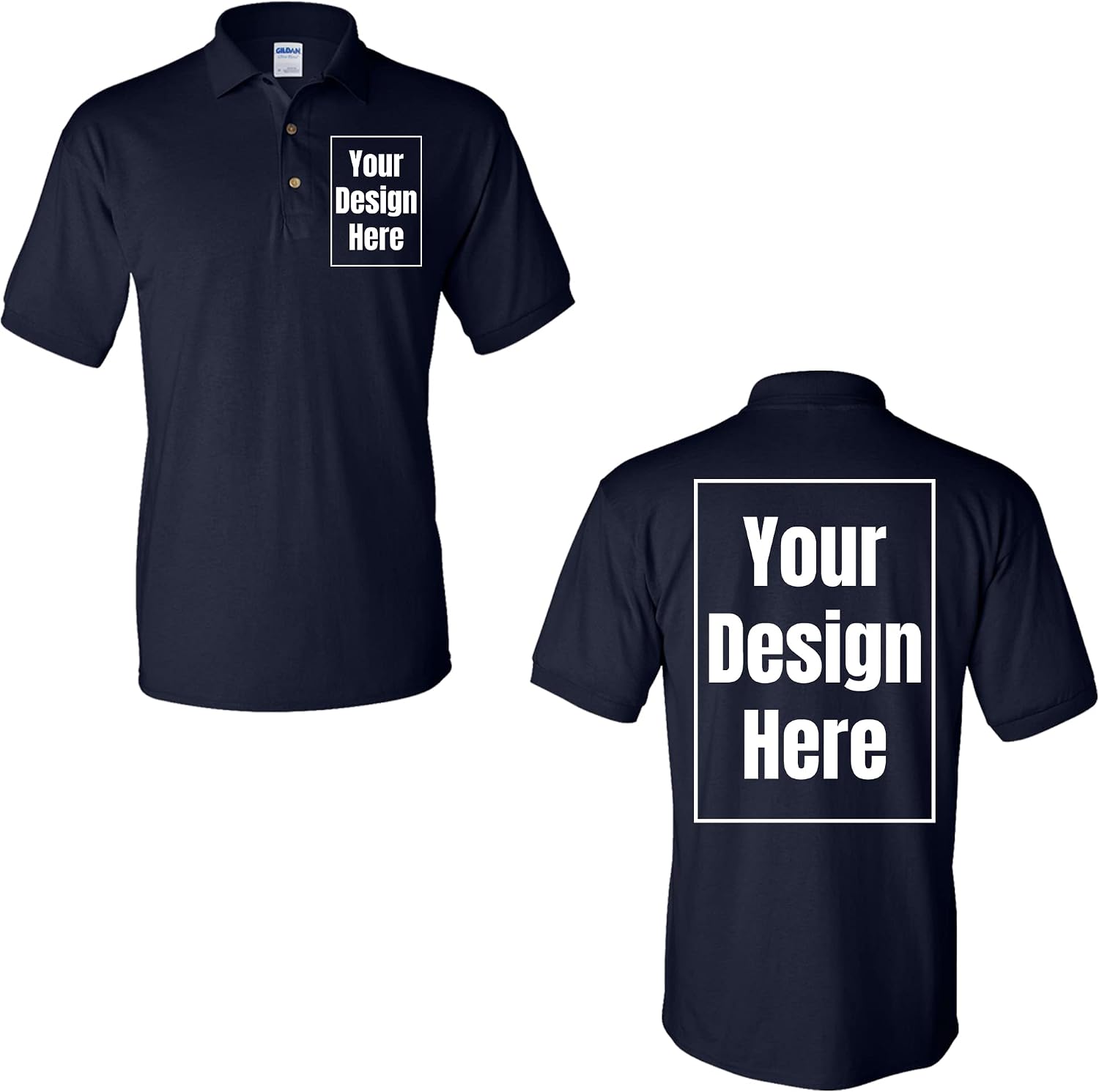Front and Back Add Your Own Text Design Custom Personalized Adult Polo Shirt