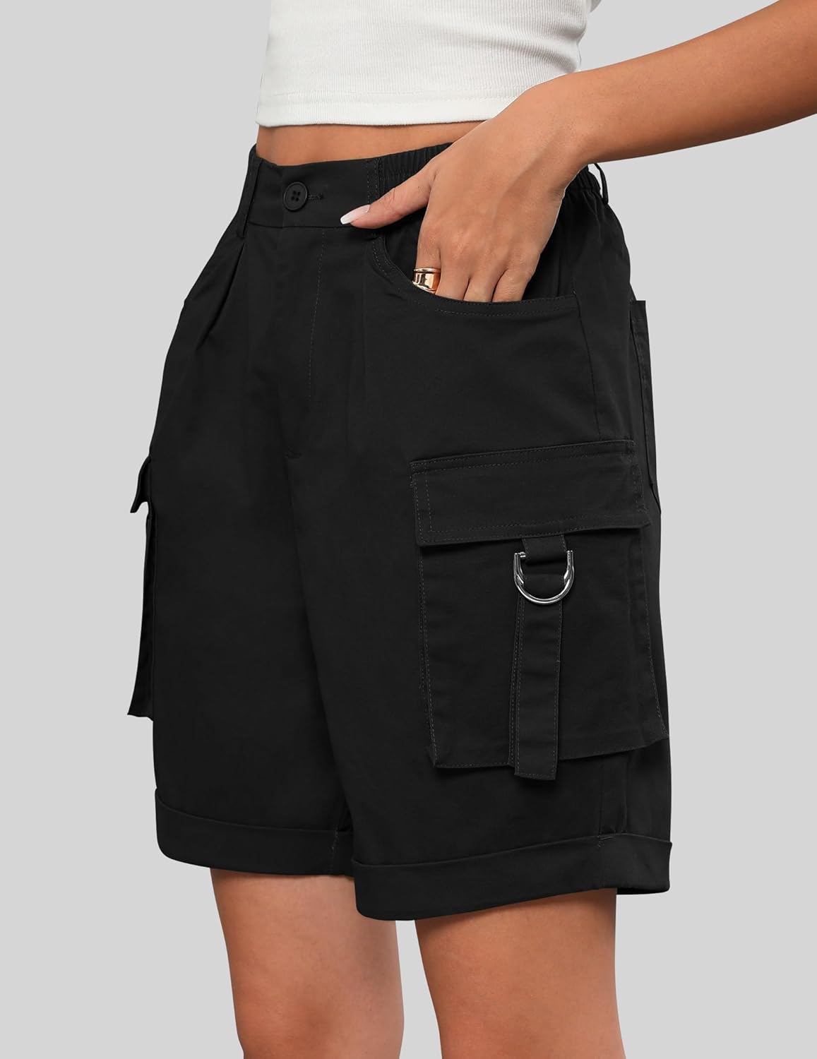 Bermuda Shorts for Women Cargo Cotton Shorts High Waist Knee Length 6 Pockets 2025 Summer Casual - Image 2