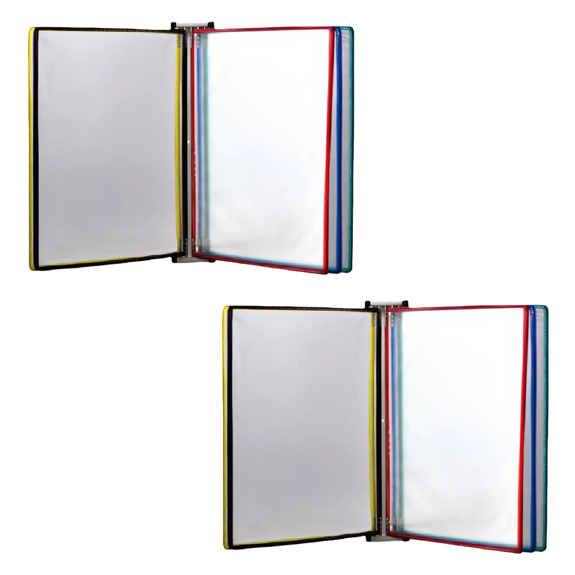 2er Pack Wandmontierte Dokumentenhalter, Hängender Wandorganizer für A4 Dokumente, pro Stück mit 5 transparenten Taschen (insgesamt 10 Taschen), für Büro & Zuhause, Mehrfarbig