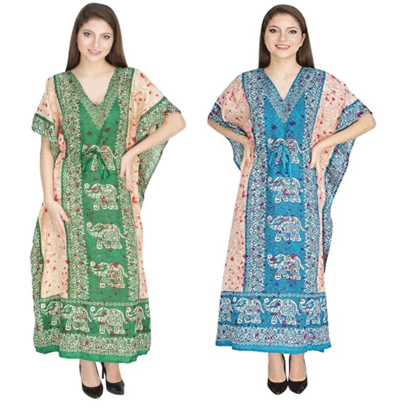 Combo (Pack of 2) Long Kaftan V Neck Kimono Casual Nightgown Loose Bohemian Cardigan Maxi Summer Swimsuit Cover up Beach Dress for Women-image-5