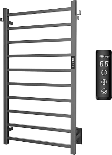 P&Bhusri Toallero calefactable, calentador de toallas de 10 bares para baño, calentador de toallas montado en la pared, toallero eléctrico con Negro